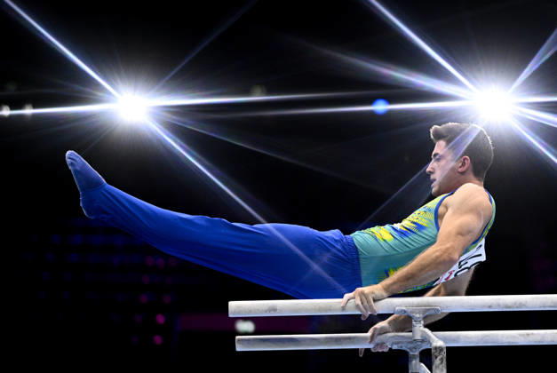Netherlands Artistic Gymnastics World Championships Qualifiers 9267536 18.10.2026 Kazakhstan s Dmitriy Patanin competes on the parallel bars during the men s qualification of the 2026 World Artistic Gymnastics Championships in Rotterdam, the Netherlands. Alexey Filippov Sputnik Rotterdam Netherlands  Copyright: xAlexeyxFilippovx