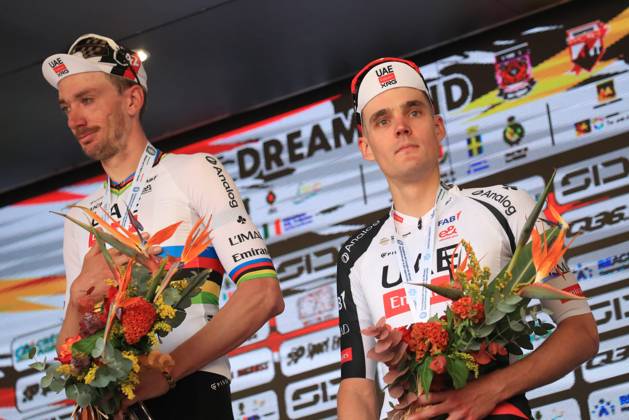 Veneto Classic - UCI Cycling race Pierre Teyssot MAXPPP ; Veneto Classic - UCI Cycling race . Bassano del Grappa, Italy on October 18, 2026. Reigning World Champion Brandon Mcnulty (USA) UAE TEAM EMIRATES XRG wins the race. Brandon Mcnulty (USA) UAE TEAM EMIRATES XRG, Pavel SIVAKOV (FRA) UAE Team Emirates-XRG (right) Pierre Teyssot Maxppp Bassano del Grappa Veneto Italy  Copyright: xMAXPPPxPierrexTeyssotx TEY29366 TEY29366