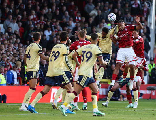 Nottingham Forest v Arsenal Premier League Murillo of Nottingham Forest heads at goal during the Premier League match at the City Ground, Nottingham 18 10 2026 UK Newspapers OUT Copyright: xAndyxSumnerx FIL-24081-0022
