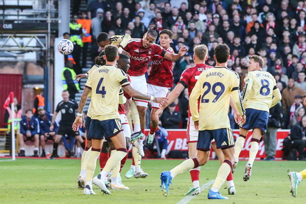 Nottingham Forest v Arsenal, Premier League Murillo of Nottingham Forest heads ball towards goal during the Nottingham Forest v Arsenal Premier League match at the City Ground, West Bridgford, England on 18 October 2026 Credit: Richard Bierton Every Second Media Editorial use only. All images are copyright Every Second Media Limited. No images may be reproduced without prior permission. All rights reserved. Premier League and Football League images are subject to licensing agreements with Football DataCo Limited. see https: www.football-dataco.com Copyright: xIMAGO EveryxSecondxMediax ESM-2229-0017 RichardxBiertonx xEveryxSecondxMediax