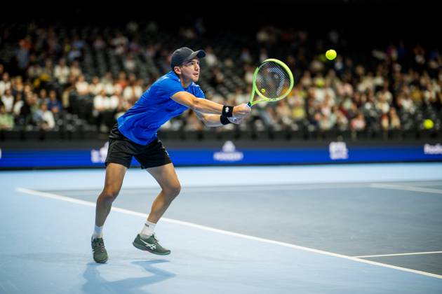 Andrea Guerrieri of Italy pictured in action during the European Open ATP, Tennis Herren tennis tournament in Brussels, on Sunday 18 October. This year s edition of the tournament is taking place from 17 to 25 October JASPERxJACOBS  x190216656x
