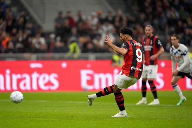 AC Milan s Gonçalo Ramos scoring 1-0 during the Serie A soccer match between AC Milan and Atalanta BC at the Giuseppe Meazza Stadium in Milan, Italy - October 18, 2026. - Soccer  Copyright: xFabioxFerrari LaPressex