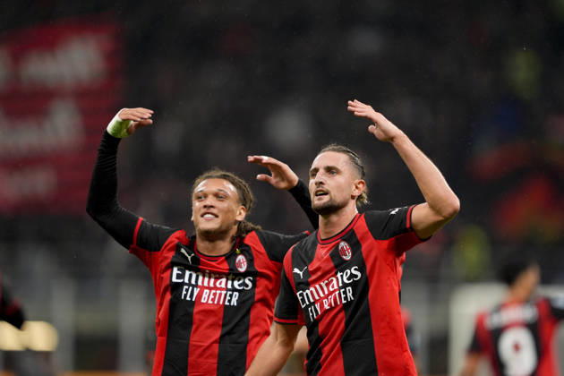 AC Milan s Adrien Rabiot celebrates after scoring 2-0 during the Serie A soccer match between AC Milan and Atalanta BC at the Giuseppe Meazza Stadium in Milan, Italy - October 18, 2026. - Soccer  Copyright: xFabioxFerrari LaPressex