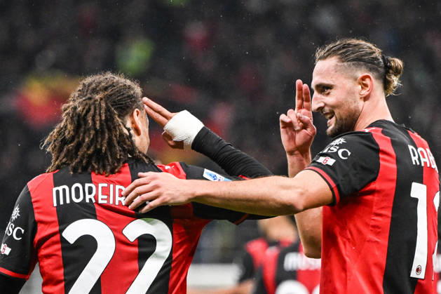 IPA89866837 - Adrien Rabiot of AC Milan celebrating after scoring a goal during the Italian Serie A soccer match between AC Milan and Atalanta BC on October 18, 2026, at the Giuseppe Meazza San Siro Stadium in Milan, Italy. Credit: Tiziano Ballabio  Copyright: xTizianoxBallabio IPAxSportx xx IPA89866837 IPA89866837