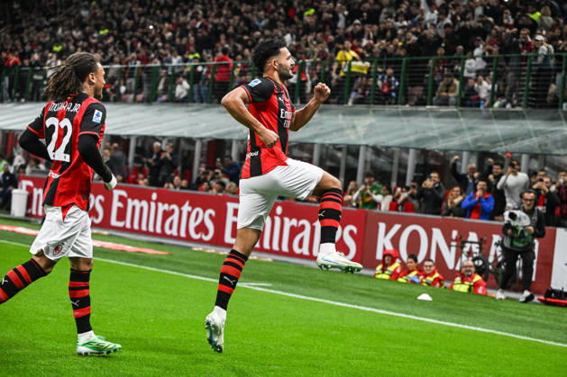 IPA89866862 - Goncalo Ramos of AC Milan celebrating after scoring a goal during the Italian Serie A soccer match between AC Milan and Atalanta BC on October 18, 2026, at the Giuseppe Meazza San Siro Stadium in Milan, Italy. Credit: Tiziano Ballabio  Copyright: xTizianoxBallabio IPAxSportx xx IPA89866862 IPA89866862