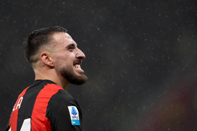 AC Milan s Mario Gila Ccelebrates after scoring 3-0 during the Serie A soccer match between AC Milan and Atalanta BC at the Giuseppe Meazza Stadium in Milan, Italy - October 18, 2026. - Soccer  Copyright: xFabioxFerrari LaPressex