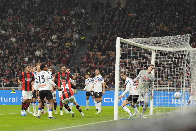 AC Milan s Mario Gila Ccelebrates scoring 3-0 during the Serie A soccer match between AC Milan and Atalanta BC at the Giuseppe Meazza Stadium in Milan, Italy - October 18, 2026. - Soccer  Copyright: xFabioxFerrari LaPressex