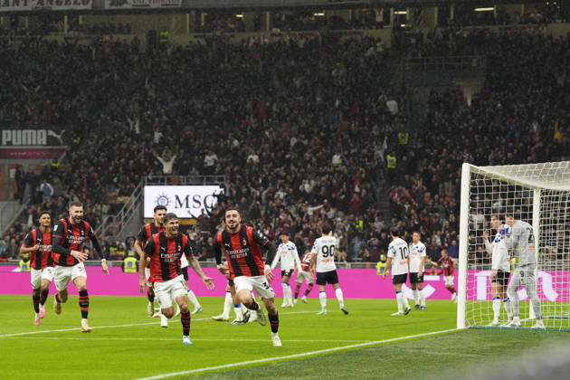 AC Milan s Mario Gila Ccelebrates after scoring 3-0 during the Serie A soccer match between AC Milan and Atalanta BC at the Giuseppe Meazza Stadium in Milan, Italy - October 18, 2026. - Soccer  Copyright: xFabioxFerrari LaPressex
