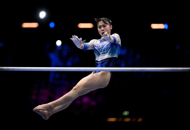Netherlands Artistic Gymnastics World Championships Qualifiers 9267987 18.10.2026 Japan s Sugihara Aiko competes on the uneven bars during the women s qualification at the 2026 World Artistic Gymnastics Championships in Rotterdam, the Netherlands. Alexey Filippov Sputnik Rotterdam Netherlands  Copyright: xAlexeyxFilippovx