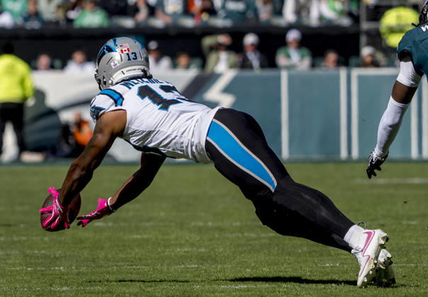 October 18, 2026, Philadelphia, Pa, USA: Oct 18, 2026; Philadelphia, PA, USA; Carolina Panthers wide receiver John Metchie III (13) dives for a catch and misses the pass during the NFL, American Football Herren, USA football matchup between the Carolina Panthers and Philadelphia Eagles at Lincoln Financial Field. Mandatory Credit: -Cal Media NFL 2026: Panthers Vs Eagles OCT 18  - ZUMAcs17 20261018_faf_cs17_019 Copyright: xScottxSeriox