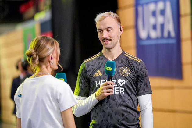 18.10.2026, xsefx, Futsal, WM-Qualifikation, Deutschland - Litauen, Westenergie Sporthalle Mülheim an der Ruhr, Saison 2026 2027: Christopher Wittig (Deutschland 02) im Interview vor dem Spiel in Mülheim DFB regulations prohibit any use of photographs as image sequences and or quasi-video. Nordrhein-Westfalen Deutschland