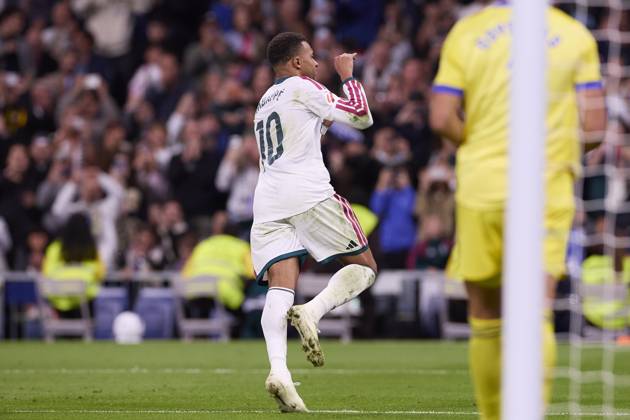 October 18, 2026, Madrid, Spain: Kylian Mbappe (Real Madrid CF) celebrates a goal during the LaLiga EA SPORTS 2026 2027 match between Real Madrid CF and Sevilla FC..Final score: Real Madrid CF 4-1 Sevilla FC. Madrid Spain - ZUMAs197 20261018_aaa_s197_229 Copyright: xFedericoxTitonex