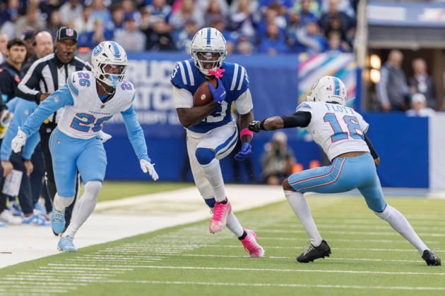 October 18, 2026, Indianapolis, Indiana, U.S: Indianapolis Colts wide receiver Laquon Treadwell (13) runs after catching a pass during the game between the Tennessee Titans and the Indianapolis Colts at Lucas Oil Stadium, Indianapolis, Indiana. Indianapolis U.S - ZUMAs304 20261018_zaf_s304_055 Copyright: xScottxStuartx