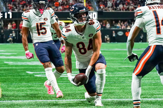 October 18, 2026, Atlanta, Georgia, USA: Chicago Bears tight end Colston Loveland (84) scores a touchdown during the game against the Atlanta Falcons at Mercedes-Benz Stadium. Atlanta USA - ZUMAw109 20261018_fap_w109_001 Copyright: xDebbyxWongx
