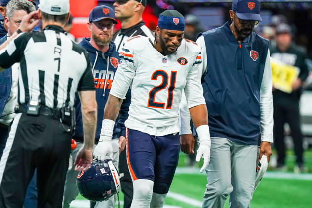 October 18, 2026, Atlanta, Georgia, USA: Chicago Bears defensive back Cam Lewis (21) leaves the field during the game against the Atlanta Falcons at Mercedes-Benz Stadium. NFL, American Football Herren, USA Chicago Beras At Atlanta Falcons  - ZUMAw109 20261018_fap_w109_023 Copyright: xDebbyxWongx
