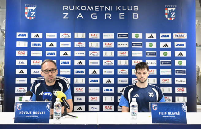 EHF Champions League: press conference, PK, Pressekonferenz of HC ZAgreb Head coach Hrvoje Horvat and Filip Glavas of HC Zagreb speak on a press conference on October 19, 2026 in Zagreb, Croatia ahead of the EHF Champions League match between HC Zagreb and PSG. MarkoxLukunic PIXSELL