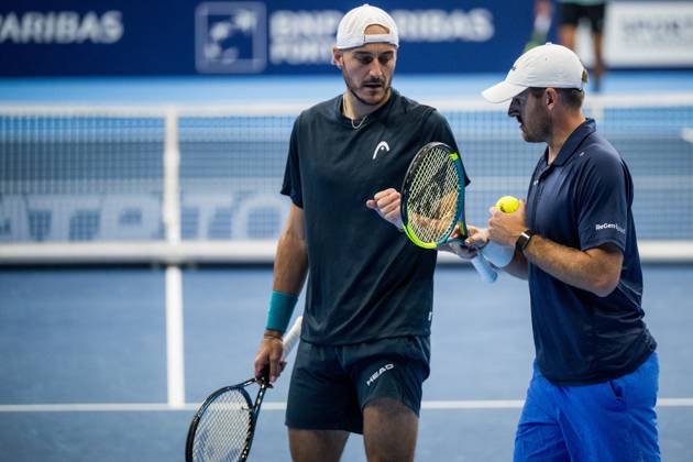 Constantin Frantzen of Germany and Robert Galloway of the United States pictured during the European Open ATP, Tennis Herren tennis tournament in Brussels, on Monday 19 October. This year s edition of the tournament is taking place from 17 to 25 October JASPERxJACOBS  x190285511x