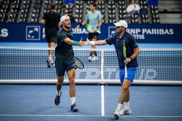 Constantin Frantzen of Germany and Robert Galloway of the United States pictured during the European Open ATP, Tennis Herren tennis tournament in Brussels, on Monday 19 October. This year s edition of the tournament is taking place from 17 to 25 October JASPERxJACOBS  x190285517x