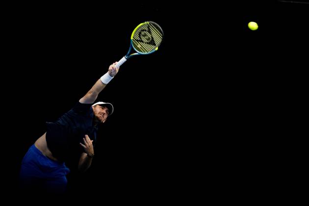 Robert Galloway of the United States pictured in action during the European Open ATP, Tennis Herren tennis tournament in Brussels, on Monday 19 October. This year s edition of the tournament is taking place from 17 to 25 October JASPERxJACOBS  x190285563x