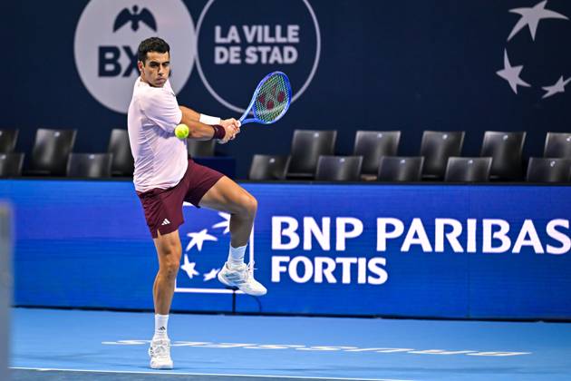 Jaume Munar of Spain pictured in action during the European Open ATP, Tennis Herren tennis tournament in Brussels, on 19 October. This year s edition of the tournament is taking place from 17 to 25 October DAVIDxPINTENS  x190288898x