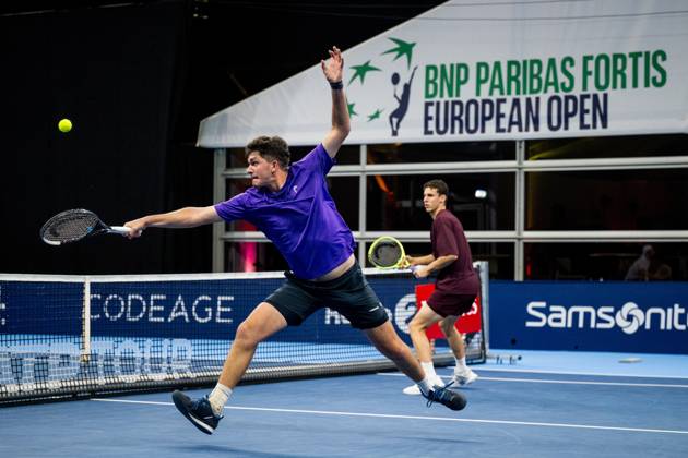 Benjamin Kittay of the United States and Juan Manuel Cerundolo of Argentina pictured in action during the European Open ATP, Tennis Herren tennis tournament in Brussels, on Monday 19 October. This year s edition of the tournament is taking place from 17 to 25 October JASPERxJACOBS  x190289706x