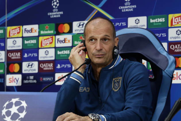 press conference, PK, Pressekonferenz SSC Napoli Napoli™s Italian coach Massimiliano Allegri during the SSC Napoli press conference the day before the Champions League football match against Bodo Glimt at the Diego Armando Maradona stadium in Napoli on 19, October, 2026. ABP11829 Copyright: xAntonioxBalascox
