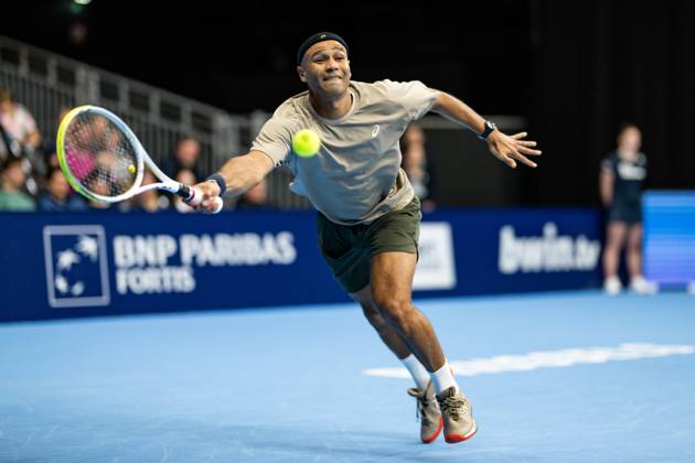 Sadio Doumba of France pictured in action during the European Open ATP, Tennis Herren tennis tournament in Brussels, on 19 October. This year s edition of the tournament is taking place from 17 to 25 October DAVIDxPINTENS  x190297721x
