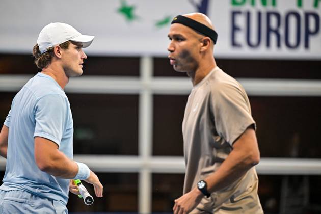 Bart Stevens of The Netherlands, Sadio Doumba of France pictured during the European Open ATP, Tennis Herren tennis tournament in Brussels, on 19 October. This year s edition of the tournament is taking place from 17 to 25 October DAVIDxPINTENS  x190297811x