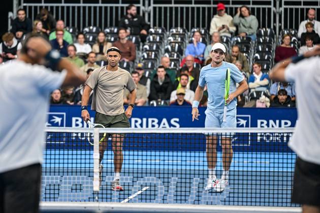Bart Stevens of The Netherlands, Sadio Doumba of France pictured during the European Open ATP, Tennis Herren tennis tournament in Brussels, on 19 October. This year s edition of the tournament is taking place from 17 to 25 October DAVIDxPINTENS  x190297940x