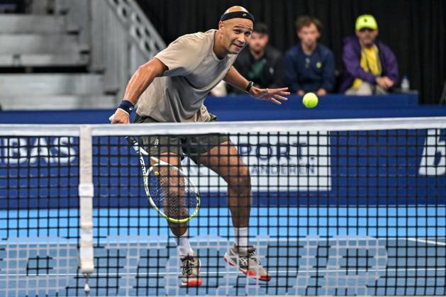 Sadio Doumbia of France pictured in action during the European Open ATP, Tennis Herren tennis tournament in Brussels, on 19 October. This year s edition of the tournament is taking place from 17 to 25 October DAVIDxPINTENS  x190303499x
