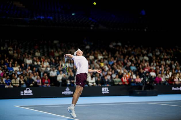 Alex Michelsen of the United States pictured in action during the European Open ATP, Tennis Herren tennis tournament in Brussels, on Monday 19 October. This year s edition of the tournament is taking place from 17 to 25 October JASPERxJACOBS  x190304858x