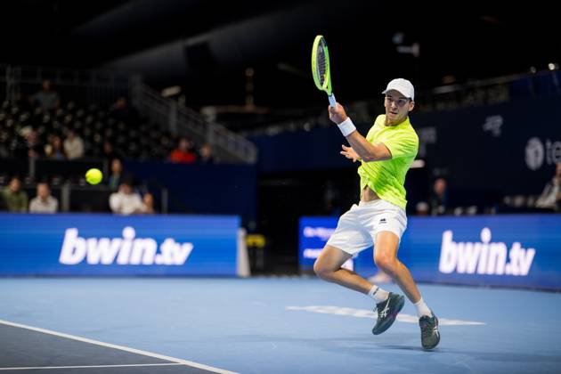 Andrea Guerrieri of Italy pictured in action during the European Open ATP, Tennis Herren tennis tournament in Brussels, on Monday 19 October. This year s edition of the tournament is taking place from 17 to 25 October JASPERxJACOBS  x190304943x