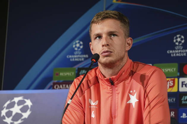 Ahead of Fenerbahce v Slavia Prague - UEFA Champions League ISTANBUL, TURKIYE - OCTOBER 19 : Slavia Prague s player David Zima attends a press conference, PK, Pressekonferenz at Chobani Stadium ahead of the UEFA Champions League matchday 3 fixture against Fenerbahce on October 19, 2026 in Istanbul, Turkiye. Beyza Comert Anadolu Istanbul Turkey. Editorial use only. Please get in touch for any other usage.  Copyright: x2026xAnadoluxBeyzaxComertx