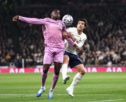 London, England, 19th October 2026. Sidiki Cherif of Coventry City tussles with Sandro Tonali of Tottenham during the Tottenham Hotspur vs Coventry City Premier League match at the Tottenham Hotspur Stadium, London. Picture credit should read: David Klein Sportimage EDITORIAL USE ONLY. No use with unauthorised audio, video, data, fixture lists, club league logos or live services. Online in-match use limited to 120 images, no video emulation. No use in betting, games or single club league player publications. SPI_021_DK_Spurs_Cov SPI-5085-0023