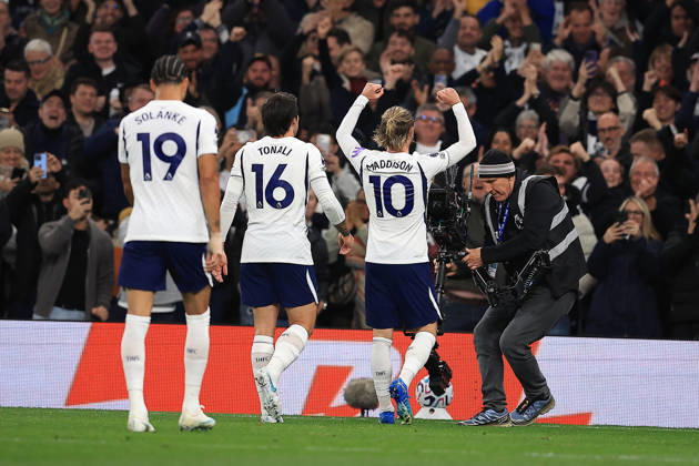 Tottenham Hotspur v Coventry City, Premier League GOAL CELEBRATION Tottenham Hotspur Midfielder James Maddison 10 makes it 1-0 during the Premier League match between Tottenham Hotspur and Coventry City at Tottenham Hotspur Stadium, London, UK on 19 October 2026. London Tottenham Hotspur Stadium London UK Editorial use only DataCo restrictions apply See www.football-dataco.com , Copyright: xChrisxFoxwellx PSI-25020-0020