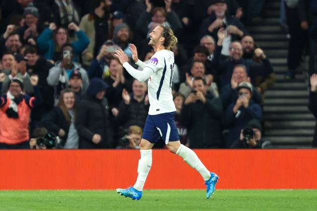 James Maddison of Tottenham Hotspur celebrates scoring his teams first goal Tottenham Hotspur v Coventry City, Premier League, Football, Tottenham Hotspur Stadium, London, UK, 19 10 2026, England - 19 Oct 2026London Tottenham Hotspur Stadium England United Kingdom EDITORIAL USE ONLY No use with unauthorised audio, video, data, fixture lists, club league logos or live services. Online in-match use limited to 120 images, no video emulation. No use in betting, games or single club league player publications. Copyright: xHanc WiredxPhotos Shutterstockx 17224973l