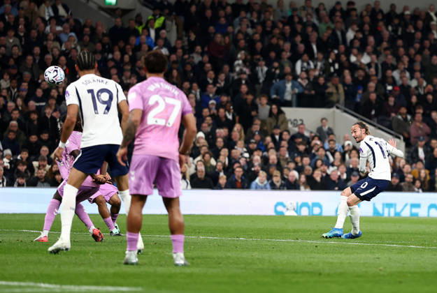 London, England, 19th October 2026. James Maddison of Tottenham (r) scoring the first goalduring the Tottenham Hotspur vs Coventry City Premier League match at the Tottenham Hotspur Stadium, London. Picture credit should read: David Klein Sportimage EDITORIAL USE ONLY. No use with unauthorised audio, video, data, fixture lists, club league logos or live services. Online in-match use limited to 120 images, no video emulation. No use in betting, games or single club league player publications. SPI_024_DK_Spurs_Cov SPI-5085-0026