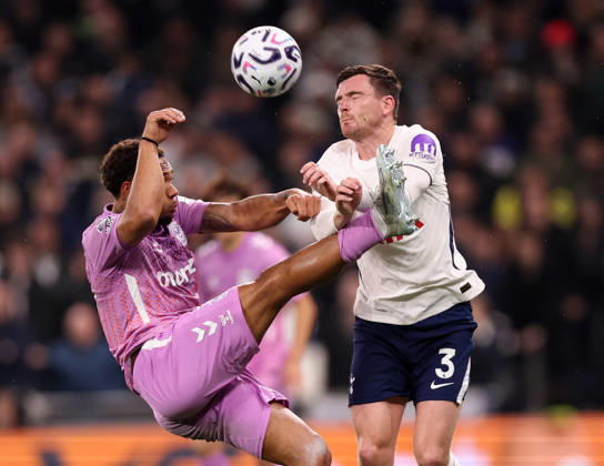 London, England, 19th October 2026. Milan van Ewijk of Coventry City tussles with Andrew Robertson of Tottenham during the Tottenham Hotspur vs Coventry City Premier League match at the Tottenham Hotspur Stadium, London. Picture credit should read: David Klein Sportimage EDITORIAL USE ONLY. No use with unauthorised audio, video, data, fixture lists, club league logos or live services. Online in-match use limited to 120 images, no video emulation. No use in betting, games or single club league player publications. SPI_036_DK_Spurs_Cov SPI-5085-0038