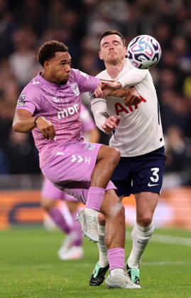London, England, 19th October 2026. Milan van Ewijk of Coventry City tussles with Andrew Robertson of Tottenham during the Tottenham Hotspur vs Coventry City Premier League match at the Tottenham Hotspur Stadium, London. Picture credit should read: David Klein Sportimage EDITORIAL USE ONLY. No use with unauthorised audio, video, data, fixture lists, club league logos or live services. Online in-match use limited to 120 images, no video emulation. No use in betting, games or single club league player publications. SPI_037_DK_Spurs_Cov SPI-5085-0039