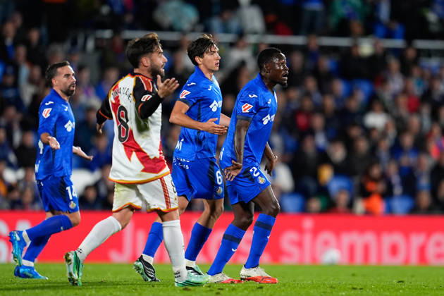 October 19, 2026, Getafe, Madrid, Spain: Dakonam Djene of Getafe CF protests after being shown the yellow card during the Spanish League, LaLiga EA Sports, football match between Getafe CF and Rayo Vallecano at Coliseum de Getafe stadium on October 19, 2026, in Getafe, Spain. Getafe CF V Rayo Vallecano - LaLiga EA Sports  - ZUMAa181 20261019_zaa_a181_036 Copyright: xDennisxAgyemanx