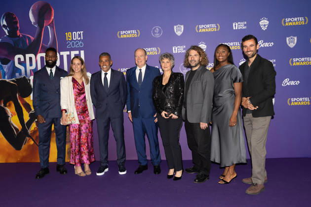 SPORTEL AWARDS MONACO 2026 Members Jury, Nicolas Nkoulou, Lisa Pou, Kilian Bron, H.S.H. Prince Albert II of Monaco, Catherine Steenkeste, Sonny Anderson, Julien Doucet and Siraba Dembele -Pavlovic attend Sportel Awards Ceremony on October 19, 2026 in Monte-Carlo, Monaco, Credit:thierry carpico Avalon  Copyright: xthierryxcarpicox xAvalonx 1144985081