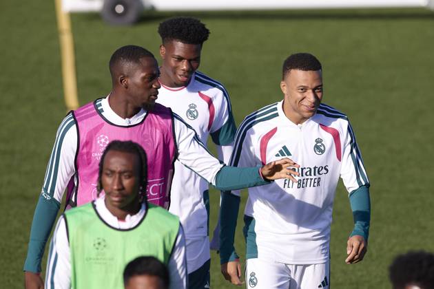 October 20, 2026, Madrid, Spain: (From L to R) Ibrahima Konate, Aurelien Tchouameni and Kylian Mbappe (Real Madrid CF) are seen in action during a training session on the eve of the UEFA Champions League 2026 2027 match between Real Madrid CF and RB Leipzig..Real Madrid CF is holding its final training session ahead of its third UEFA Champions League game. Madrid Spain - ZUMAs197 20261020_aaa_s197_010 Copyright: xFedericoxTitonex