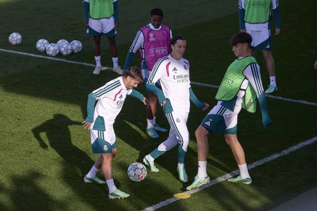 October 20, 2026, Madrid, Spain: (From L to R) Brahim Diaz, Alvaro Carreras and Carlos Espi (Real Madrid CF) are seen in action during a training session on the eve of the UEFA Champions League 2026 2027 match between Real Madrid CF and RB Leipzig..Real Madrid CF is holding its final training session ahead of its third UEFA Champions League game. Madrid Spain - ZUMAs197 20261020_aaa_s197_017 Copyright: xFedericoxTitonex