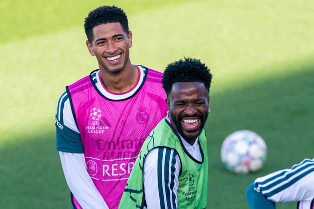IPA89946295 - MADRID, SPAIN - OCTOBER 20: Jude Bellingham and Vinicius Junior of Real Madrid CF during training on the day before Matchday 3 of the 2026 27 UEFA Champions League group stage at Ciudad Real Madrid on October 20, 2026, in Madrid, Spain. during Real Madrid - Training and press conference, PK, Pressekonferenz a UEFA Champions League soccer match in Madrid, Spain, on October 20, 2026  Copyright: xTomasxGarrido IPAxSportx xx IPA89946295 IPA89946295