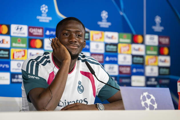 Real Madrid CF Training Session And press conference, PK, Pressekonferenz - UEFA Champions League 2026 27 League Phase MD3 MADRID, SPAIN - OCTOBER 20: Ibrahima Konate of Real Madrid CF is seen speaking during the press conference on day ahead of the UEFA Champions League 2026 27 League Phase MD3 at Ciudad Real Madrid on October 20, 2026 in Valdebebas, Spain. Valdebebas Ciudad Real Madrid Madrid Spain Copyright: xAlbertoxGardinx AGardin_20261020_Rea_Mad_Press_0259