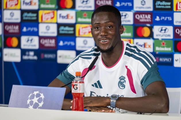 Real Madrid CF Training Session And press conference, PK, Pressekonferenz - UEFA Champions League 2026 27 League Phase MD3 MADRID, SPAIN - OCTOBER 20: Ibrahima Konate of Real Madrid CF is seen speaking during the press conference on day ahead of the UEFA Champions League 2026 27 League Phase MD3 at Ciudad Real Madrid on October 20, 2026 in Valdebebas, Spain. Valdebebas Ciudad Real Madrid Madrid Spain Copyright: xAlbertoxGardinx AGardin_20261020_Rea_Mad_Press_0349