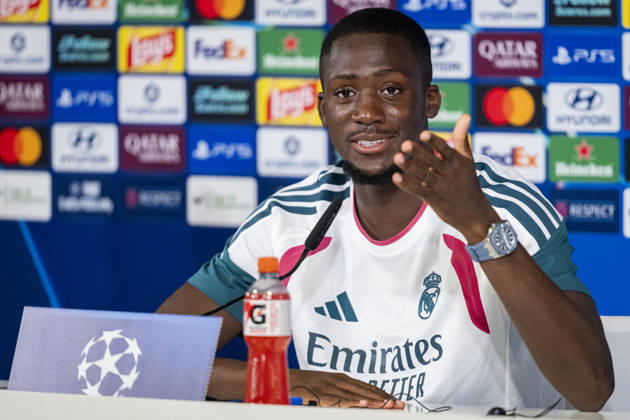 Real Madrid CF Training Session And press conference, PK, Pressekonferenz - UEFA Champions League 2026 27 League Phase MD3 MADRID, SPAIN - OCTOBER 20: Ibrahima Konate of Real Madrid CF is seen speaking during the press conference on day ahead of the UEFA Champions League 2026 27 League Phase MD3 at Ciudad Real Madrid on October 20, 2026 in Valdebebas, Spain. Valdebebas Ciudad Real Madrid Madrid Spain Copyright: xAlbertoxGardinx AGardin_20261020_Rea_Mad_Press_0350