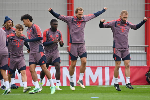 v.re:Konrad LAIMER (Bayern Muenchen), Harry KANE (Bayern Muenchen),Dayot UPAMECANO (Bayern Muenchen),Nathaniel BROWN (Bayern Muenchen),Lennart KARL (Bayern Muenchen), Sachha BOEY. Fussball Champions League,Saison 2026 27, Ligaphase ABSCHLUSSTRAINING am 20.10.2026 FC Bayern Muenchen - FC Arsenal