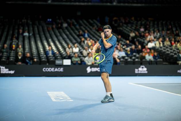 Max Schoenhaus of Germany pictured in action during the European Open ATP, Tennis Herren tennis tournament in Brussels, on Tuesday 20 October. This year s edition of the tournament is taking place from 17 to 25 October JASPERxJACOBS  x190378624x