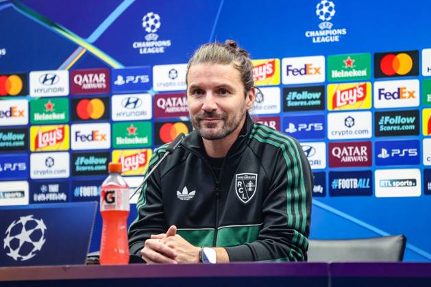Lens head coach Yannick Cahuzac pictured during a press conference, PK, Pressekonferenz of French soccer team Racing Club de Lens, Tuesday 20 October 2026 in Brugge. The team is preparing for the third game in the UEFA Champions League league phase against Club Brugge tomorrow. BRUNOxFAHY  x190403744x